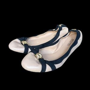 2010s preppy twee Micheal Kors tan and black leather ballet flats size 8.5